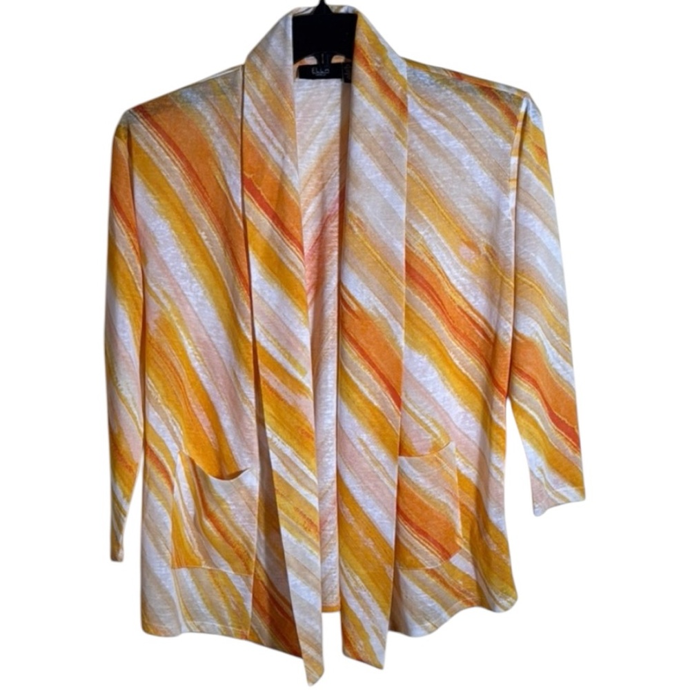 ELLA Rafaella Cardigan Orange/White Open Front High Low in Size MP‎  NWT